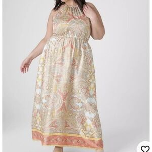 Lane Bryant‎ Halter Neck Maxi Dress Size 20 Paisley Print Satiny Boho Festival